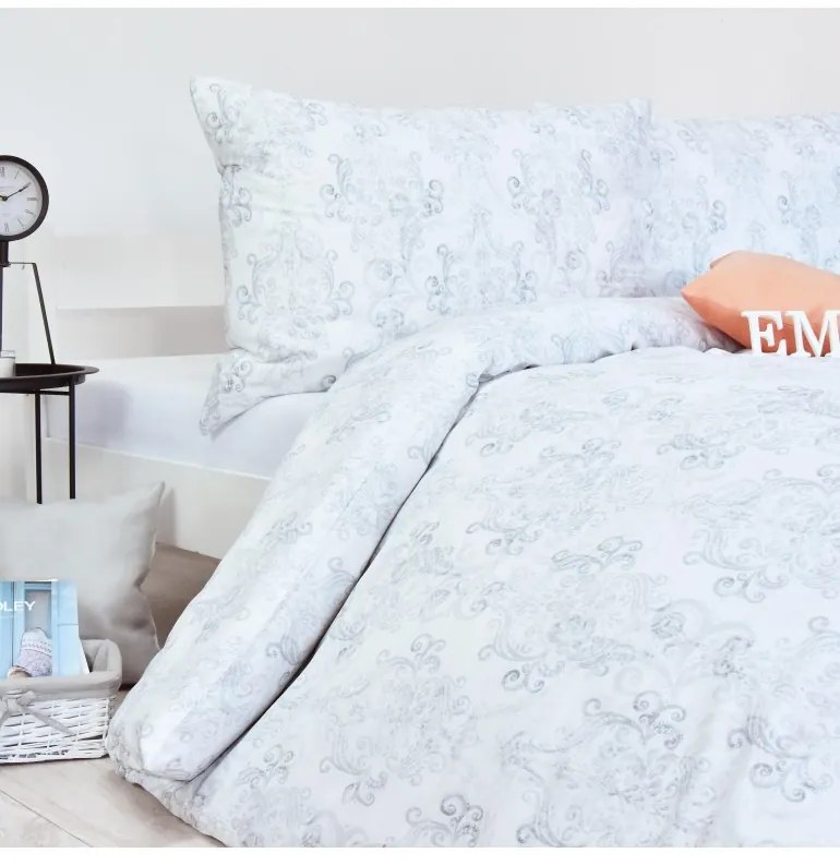 EMI Poetics szürke-fehér szatén ágyneműhuzat, A standard egyszemélyes ágy szett tartalma: 1x 140x200 + 1x 70x90