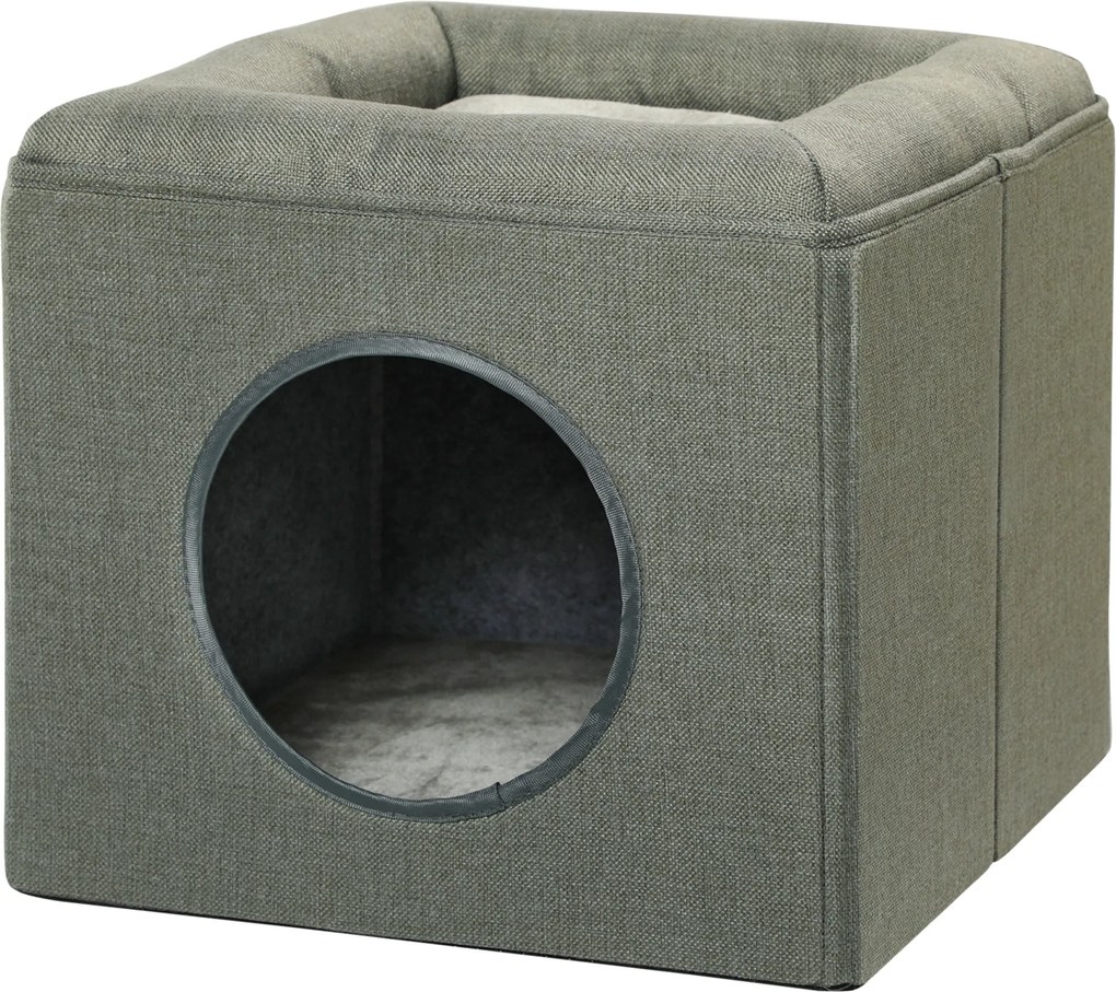 PawHut Macska Barlang Macska Ház 2 Szinttel, Macska Ágy Párnával, Macska Ház 5 kg-ig, 36.5 x 36.5 x 33 cm, Zöld | Aosom