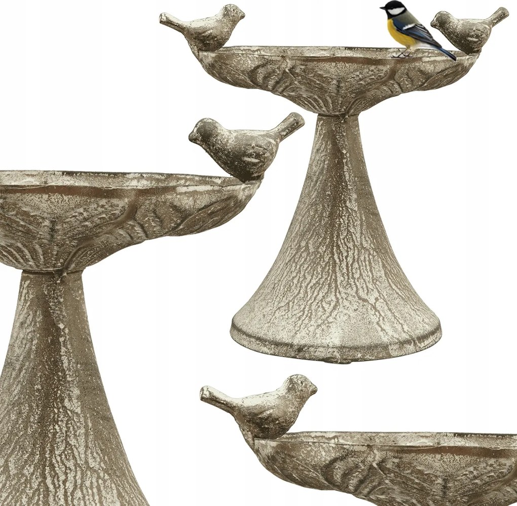 Vintage itató madárkákkal 18 cm-es dekoratív retro tál kerti erkélyre