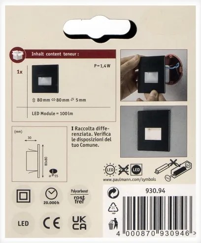 Paulmann 93094 - LED 1,2W lépcsővilágítás EDGE 230V