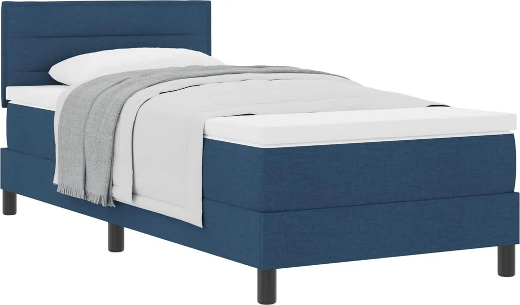 vidaXL Boxrugós ágy matracmal fejtámlával Kék 90 x 200 cm szövet