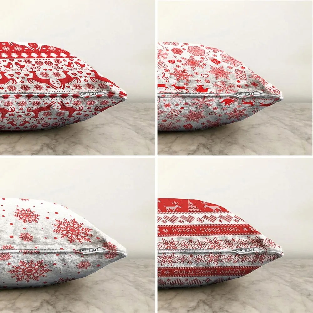 Red Snowflakes 4 db-os karácsonyi zsenília párnahuzat szett, 55 x 55 cm - Minimalist Cushion Covers