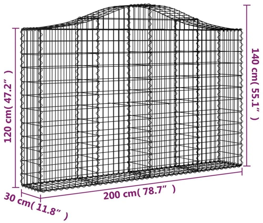 íves horganyzott vas gabion kosár 200x30x120/140 cm