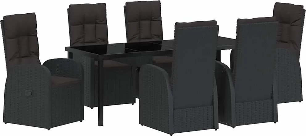 vidaXL Kert étkező szett párnával 7 pcs Fekete polirattan