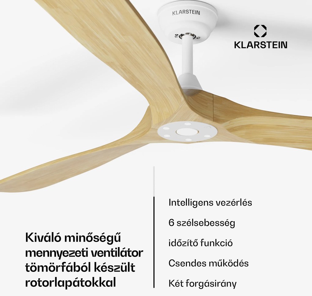 Klarstein Bahama Breeze Smart Mennyezeti ventilátor, masszív fa rotorlapátok, távirányító + vezérlés alkalmazás segítségével