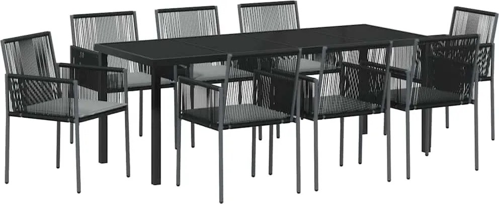 vidaXL Kert étkező szett 9 pcs Fekete PE Rattan