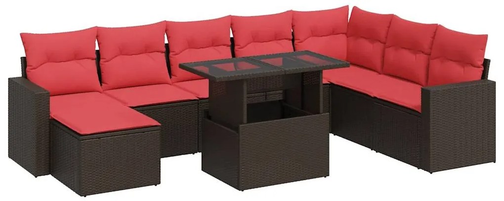 vidaXL 9 részes barna polyrattan akácfa kerti ülőgarnitúra párnákkal