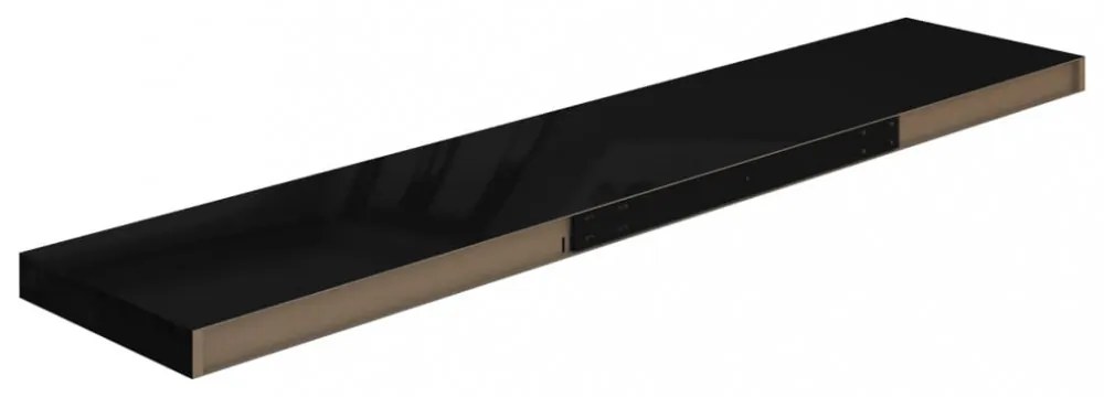 2 db magasfényű fekete MDF lebegő fali polc 120 x 23,5 x 3,8 cm
