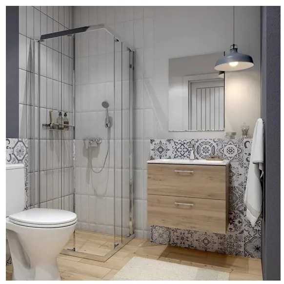 Cersanit S801-457 - Falra szerelhető fürdőszobaszekrény mosdóval NIKO 60x45 cm diószínű