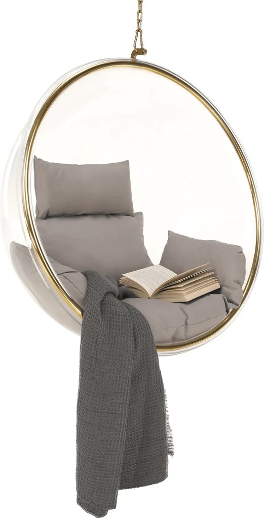 Függő fotel, átlátszó/arany/szürke, BUBBLE NEW TYP 1