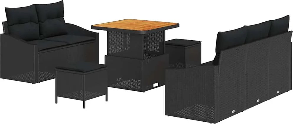 vidaXL Kerti Kanapé Szett párnával 8 pcs Fekete polirattan