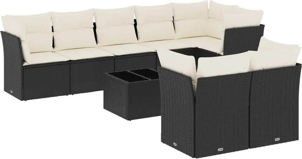 vidaXL 9 részes fekete polyrattan kerti ülőgarnitúra párnákkal