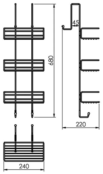 Gedy - Fali zuhanypolc CHROM LINE 68x24 cm, fényes króm