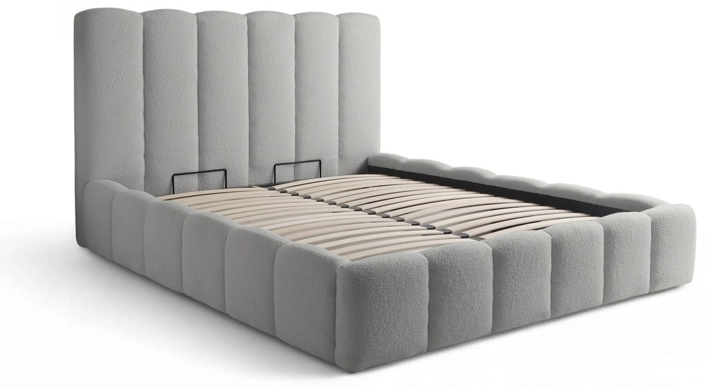 Aura kárpitozott ágy ágyneműtartóval 180x200 cm - szürke Quelle 83 bouclé