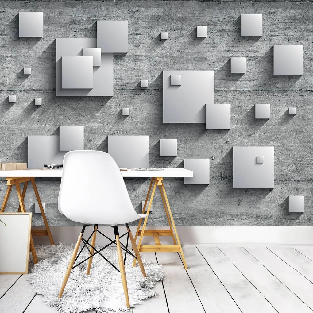 Fotótapéta - Szürke négyzetek fa táblákon (152,5x104 cm)