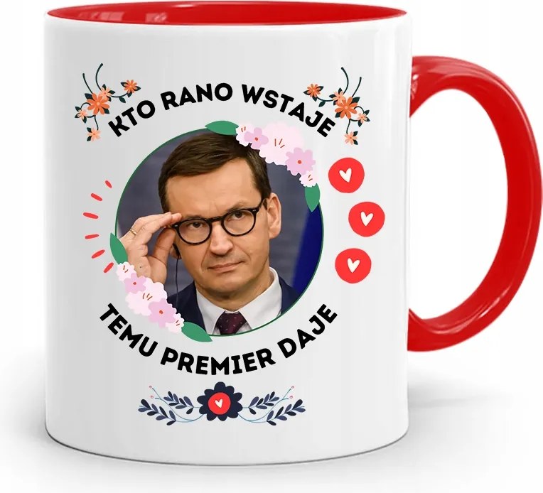 Piros Politikus Bögre Mateusz Morawiecki Miniszterelnök fényképes nyomtatással