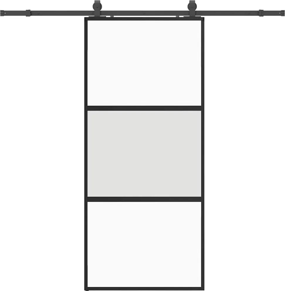 vidaXL fekete edzett üveg tolóajtó fémszerelék szettel 90x205 cm