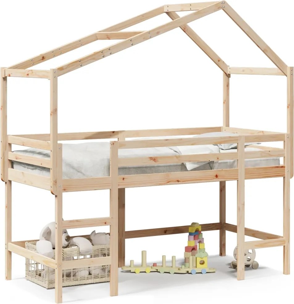 vidaXL tömör fenyőfa galériaágy létrával és tetővel 80 x 200 cm