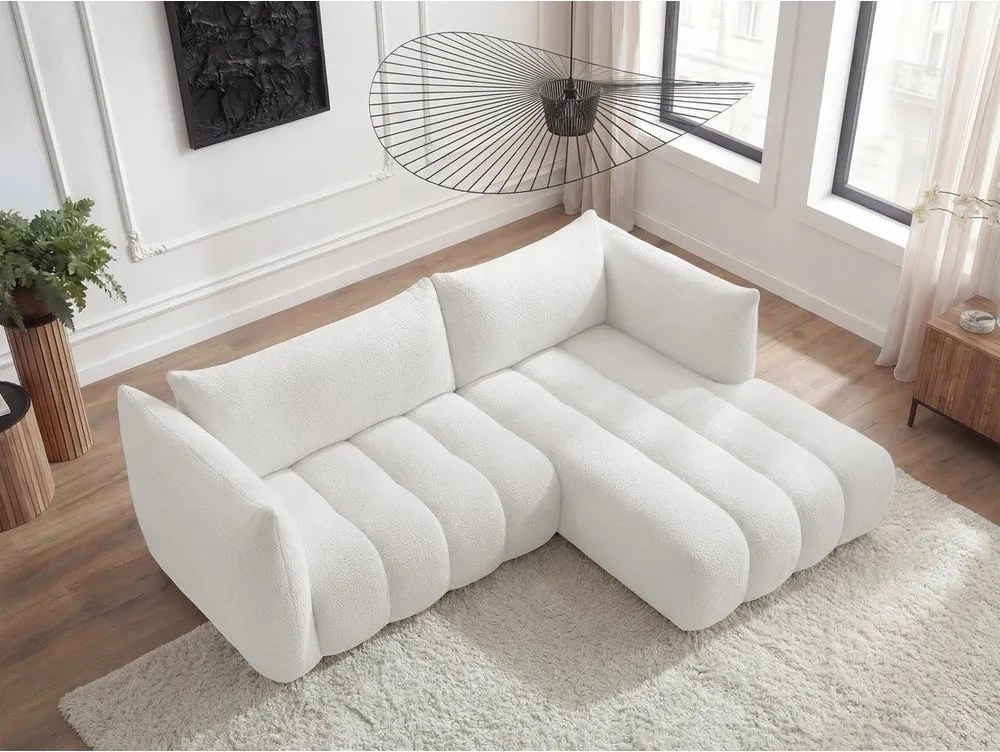 Fehér buklé sarokkanapé (jobb oldali-heverő résszel) Azra – Bobochic Paris