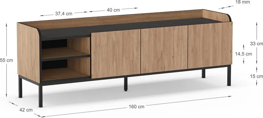Natúr színű TV-állvány tölgyfa dekorral 160x55x42 cm Adara – Marckeric