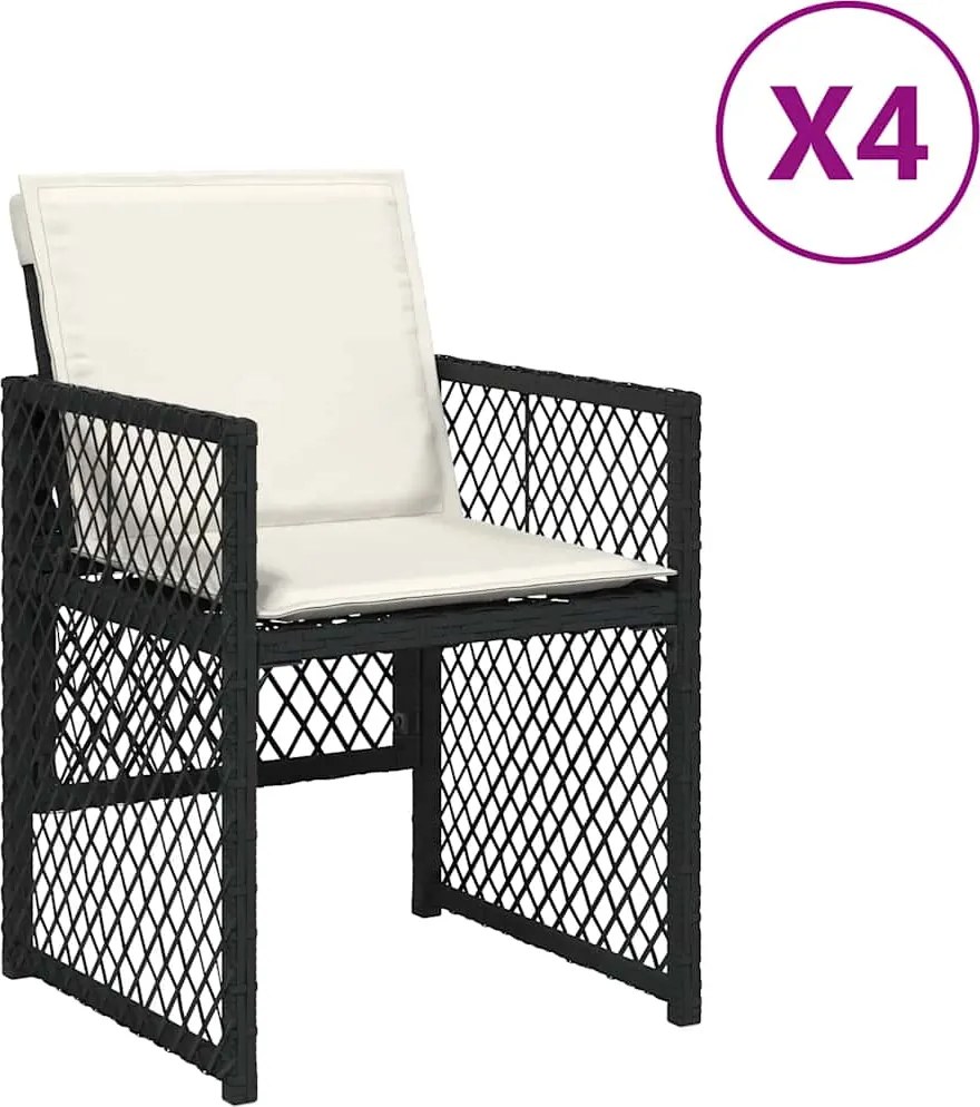 vidaXL 4 db fekete polyrattan kerti szék párnával