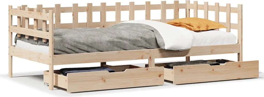 vidaXL tömör fenyőfa kanapéágy fiókokkal 90 x 190 cm