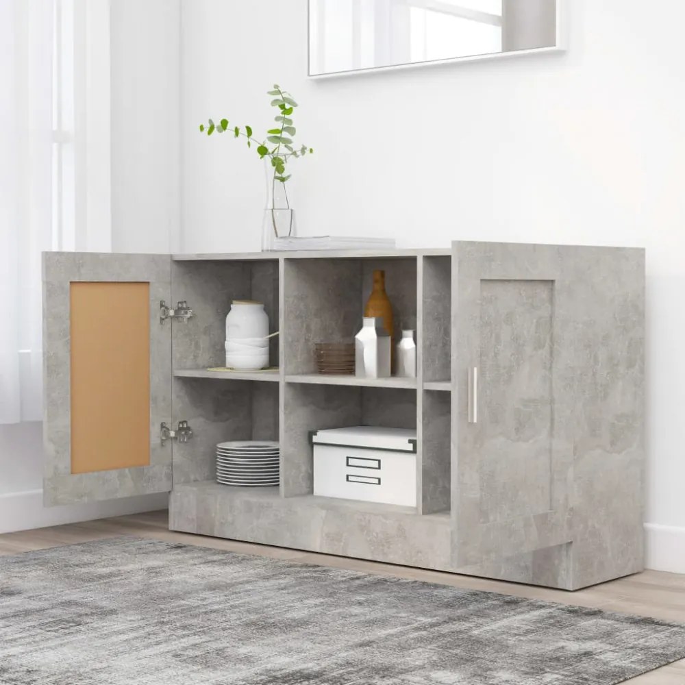 betonszürke szerelt fa tálalószekrény 120 x 30,5 x 70 cm
