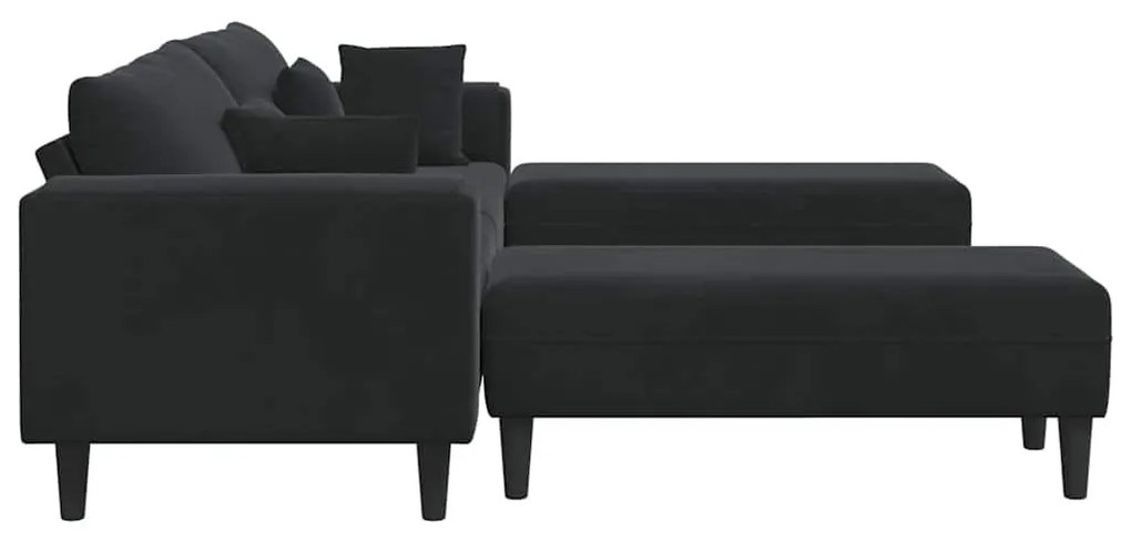 Bársony Kanapé párnával 3 pcs Fekete 208 cm Bársony