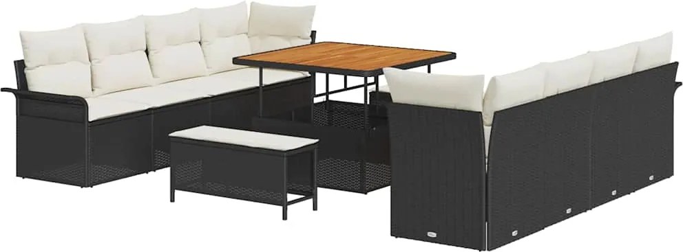 vidaXL Kerti Kanapé Szett párnával tárolóval 11 pcs Fekete és Krém