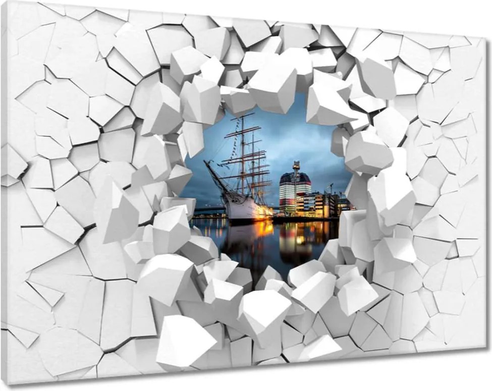 Vászonkép 90x60 Vitorláshajó a kikötőben éjszaka