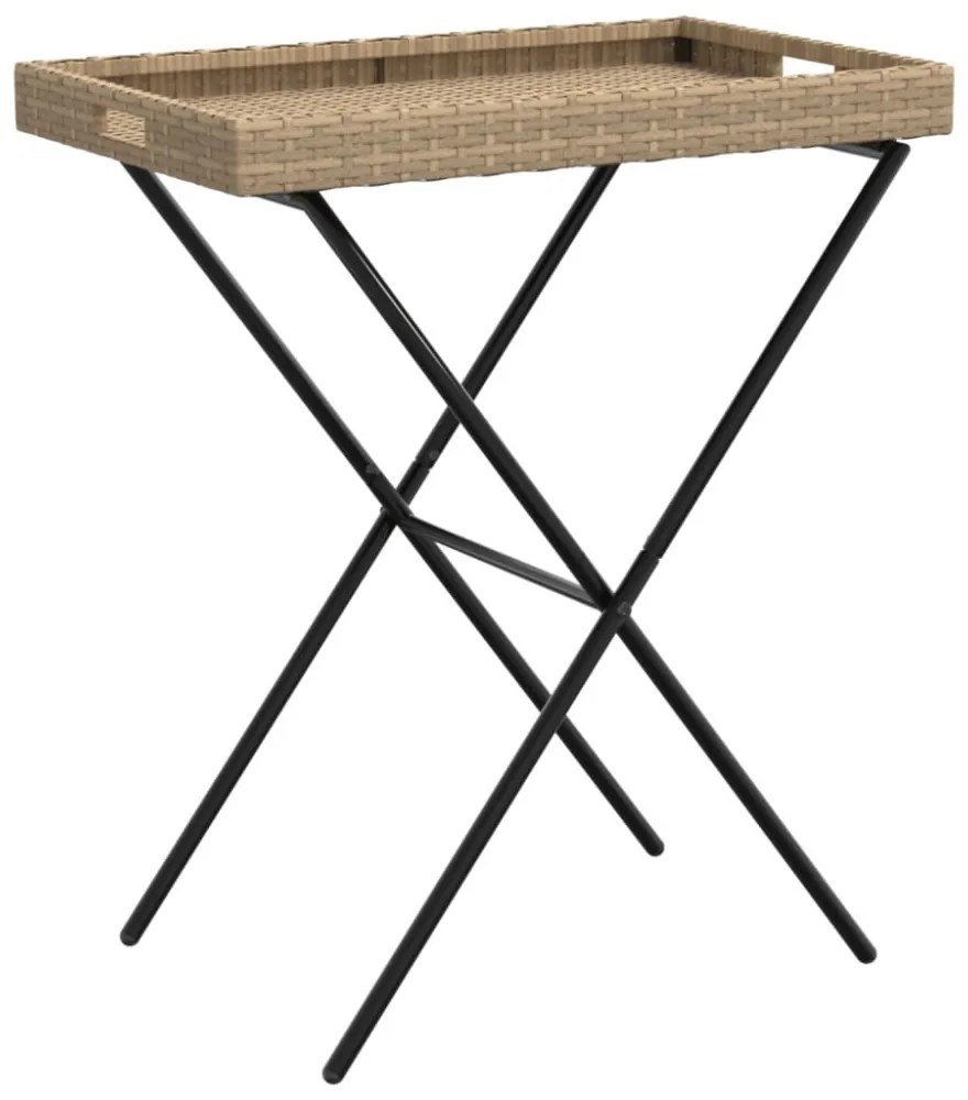 bézs összecsukható polyrattan tálcaasztal 65 x 40 x 75 cm