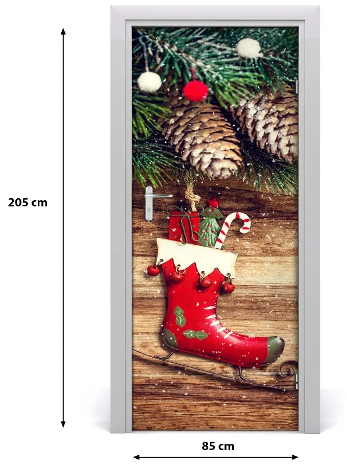 Poszter tapéta ajtóra karácsonyi díszek 75x205 cm