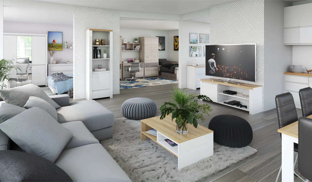 Komód 2D1S, fehér fényes, LINDY