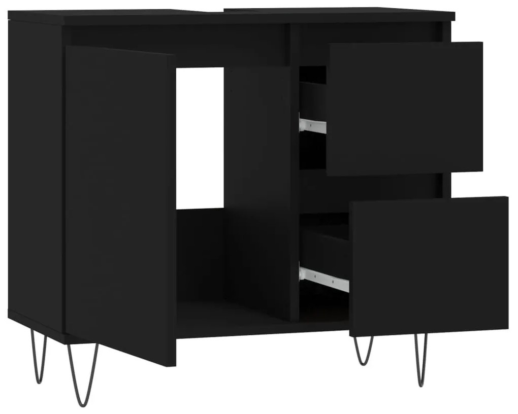 Fekete szerelt fa fürdőszobaszekrény 65 x 33 x 60 cm
