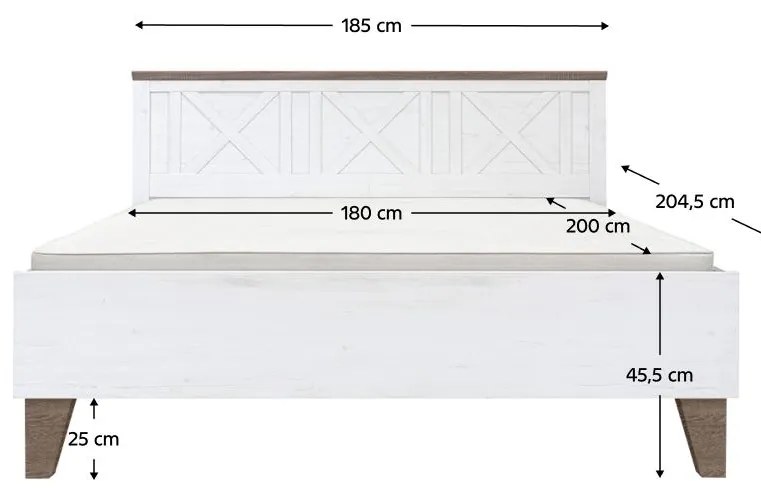 Franciaágy 180 cm Telegrafo (canyon fenyő + szonoma trüffel tölgy) (ágyráccsal). 1116513