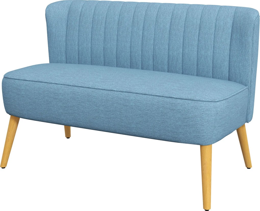 HOMCOM 2- személyes Szövet Kanapé Kárpitozott Kanapé Retro Stílusú Bútor Lounge Kanapé Fából Készült Kék 117 x 56,5 x 77 cm | Aosom