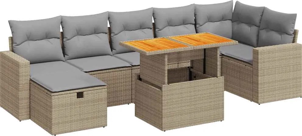 vidaXL 5 részes bézs polyrattan és akácfa kerti ülőgarnitúra párnákkal