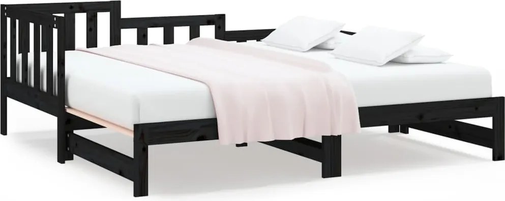vidaXL fekete tömör fenyőfa kihúzható kanapéágy 2x(80x200) cm