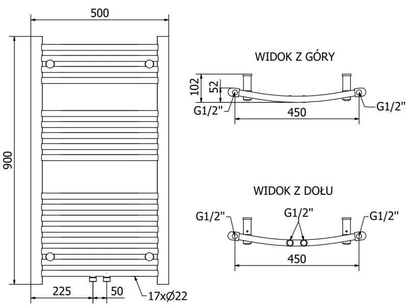 Mexen Ares, fűtőelem 900x500 mm, 293 W, króm, W102-0900-500-00-01