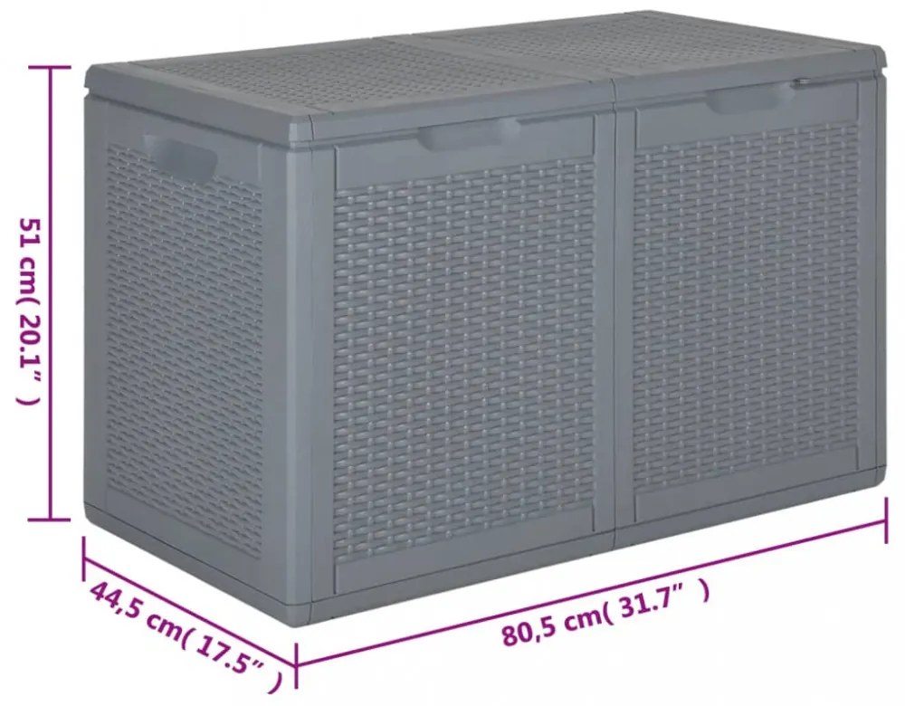 szürke PP rattan kerti tárolóláda 180 L