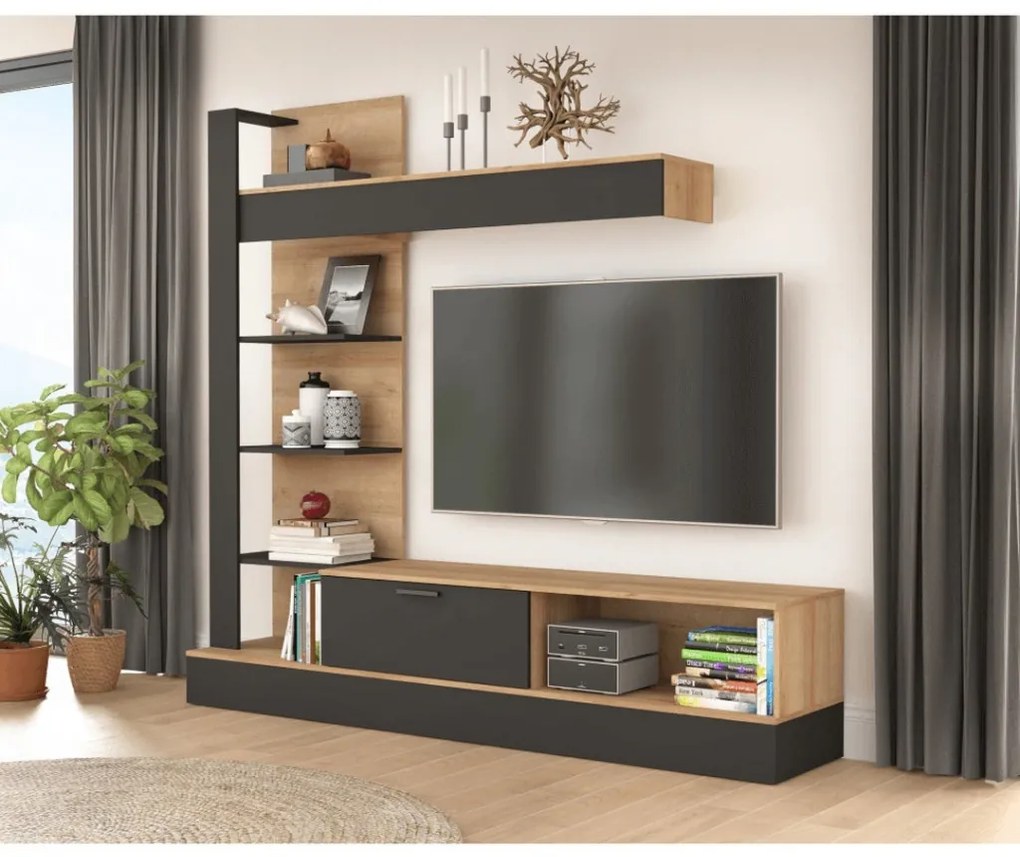 Nappali fal, riviera tölgy/fekete, GELUZA