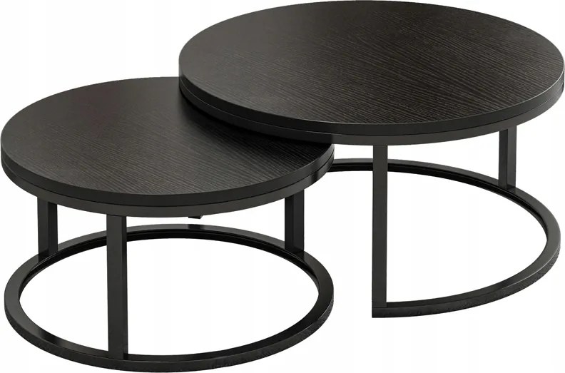 Dohányzóasztal Kerek Szett 2 Db Fekete Modern Loft Nappali Asztal