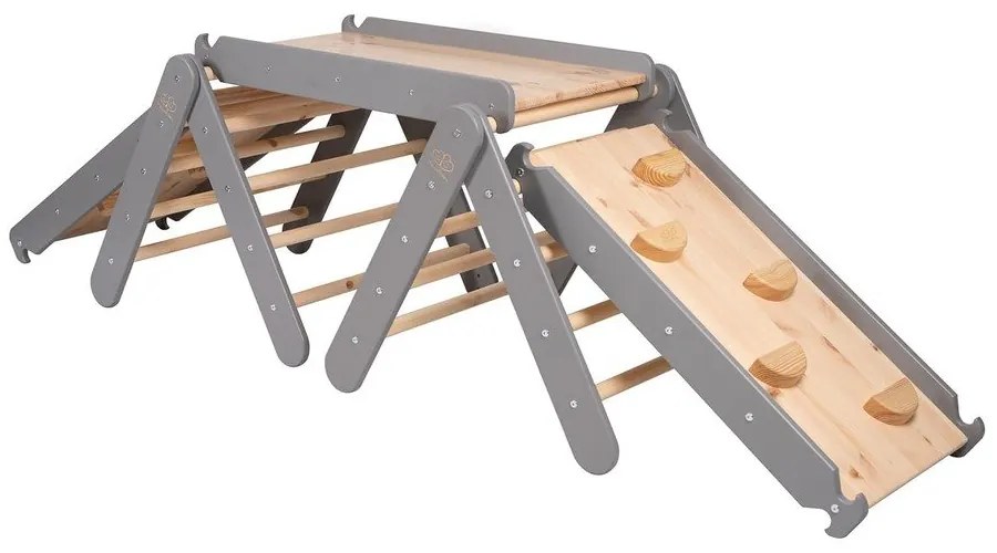 Szürke-natúr színű borovi fenyő pikler háromszög 265x61x60 cm Montessori – Meowbaby