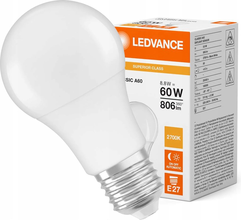 Led izzó E27 A60 8.8W 60W 806lm 2700K Meleg 200° Ledvance