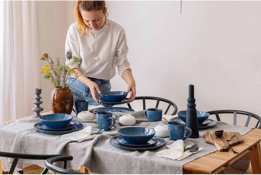 Sötétkék agyagkerámia étkészlet 16 db-os Glosia - Bonami Selection