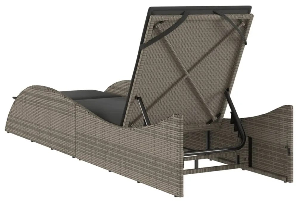 szürke polyrattan napozóágy párnával 60x205x73 cm