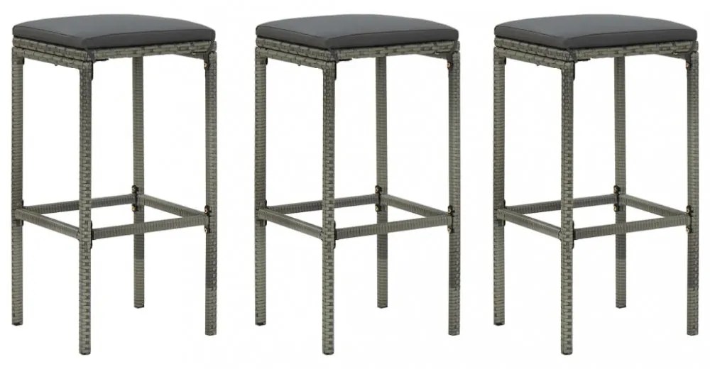 3 db szürke polyrattan bárszék párnával