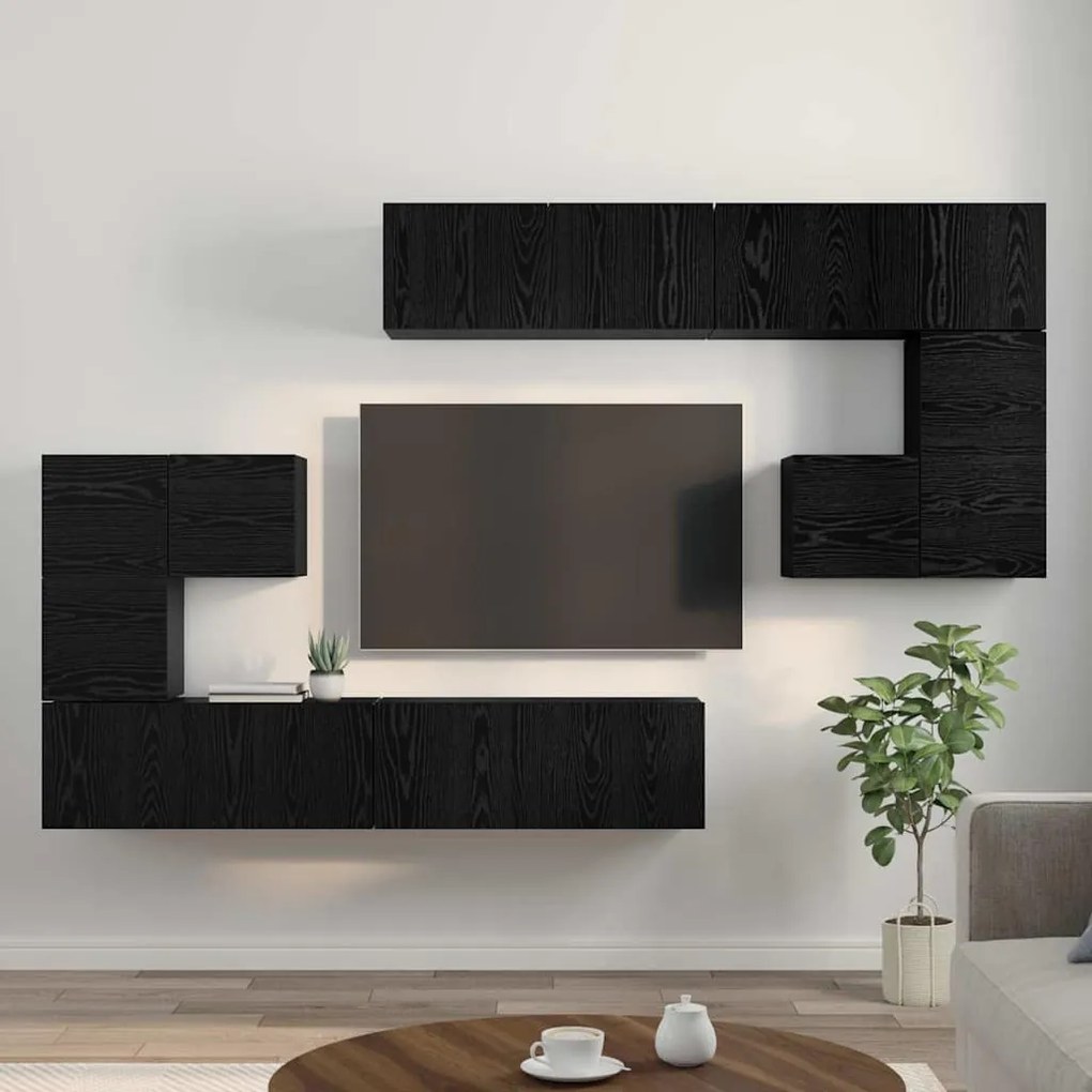 TV szekrény garnitúra Falra szerelhető 8 pcs Musta tammi