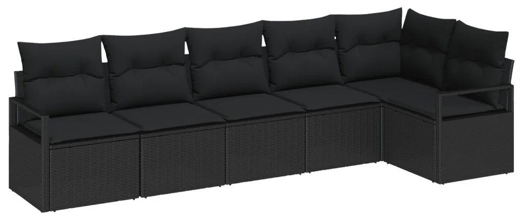 Kerti Kanapé Szett 6 pcs Fekete Poli rattan, porfestett acél