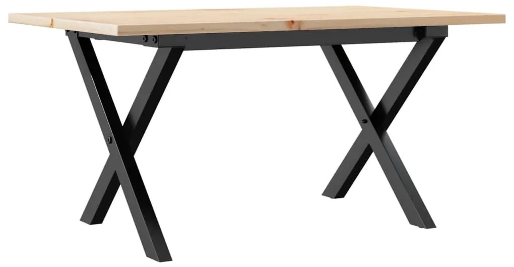 Tömör fenyőfa és acél dohányzóasztal X-vázzal 80x50x40 cm